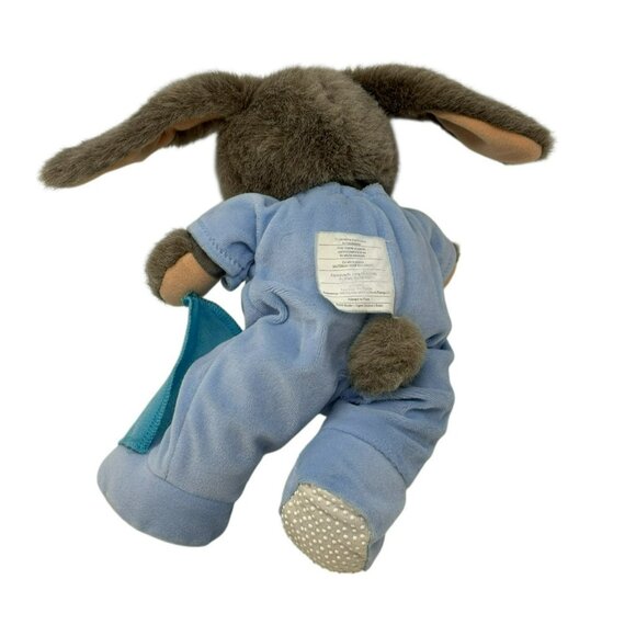 READER'S DIGEST Gray Bunny Rabbit 11" Plush Blue Pajamas Blanket 2005 Vintage - Picture 6 of 7